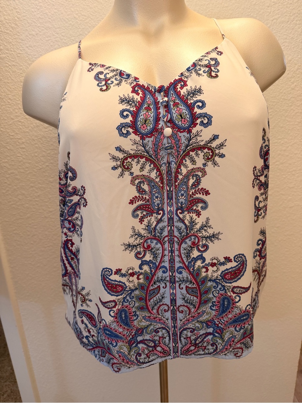 Loft Sleeveless Paisley Print Camisole Top - White with Blue & Pink
